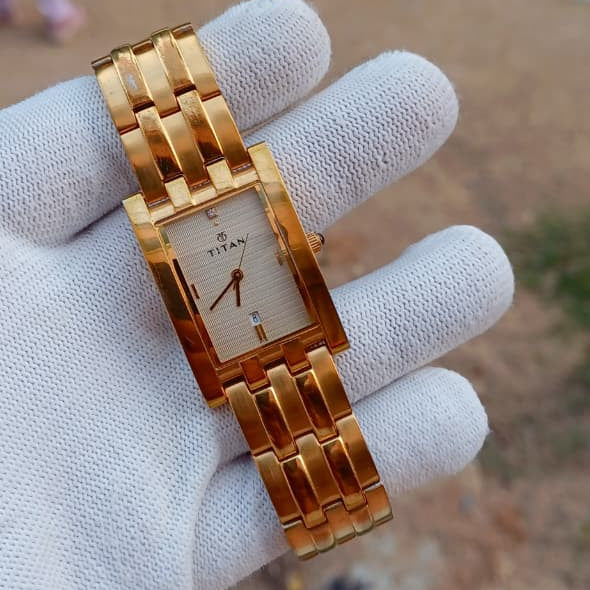 Rare Vintage Titan Date-Just Quartz | Cream Textured Diamond Dial | Gold Tone | 35mm
