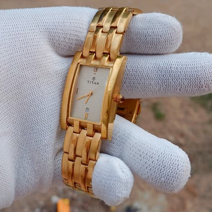 Rare Vintage Titan Date-Just Quartz | Cream Textured Diamond Dial | Gold Tone | 35mm