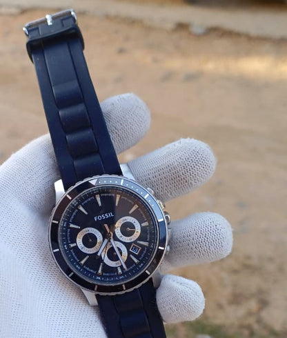 Rare Fossil Briggs Chronograph Quartz | Black Dial | Rotating Bezel | 41mm